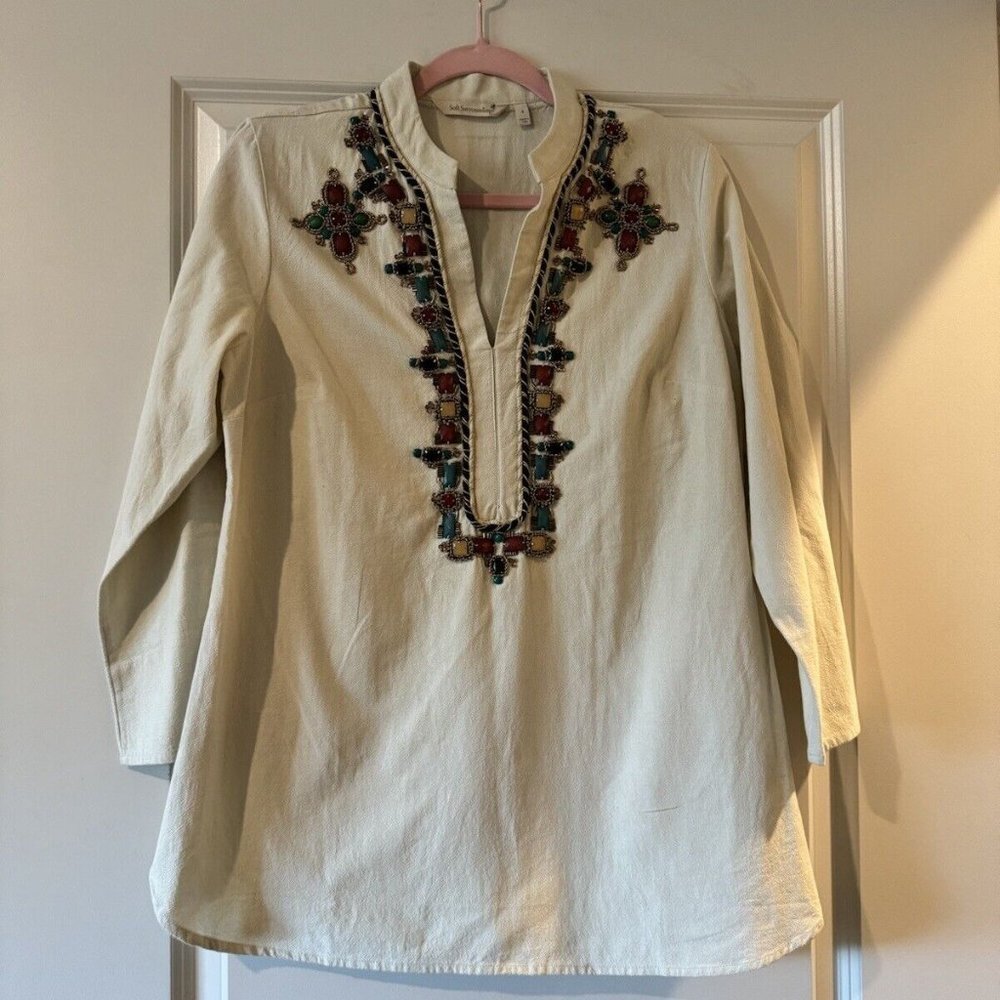 NEW Soft Surroundings Beaded Tunic Blouse 100% Cotton Size Small NWOT